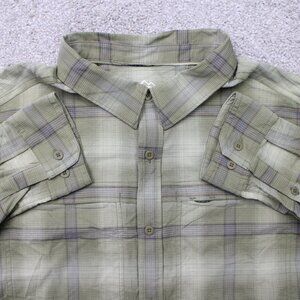 REI Co-op Shirt Mens Medium Green/Gray Sahara Nylon Stretch Long Sleeve Button